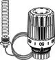 Thermostatkopf von IMI Hydronic Engineering mit Wendel-Tauchfühler, Skala von 20 bis 70 Grad Celsius, in vertikaler Ausführung, mit Anschlussschraube und flexibler Leitung.